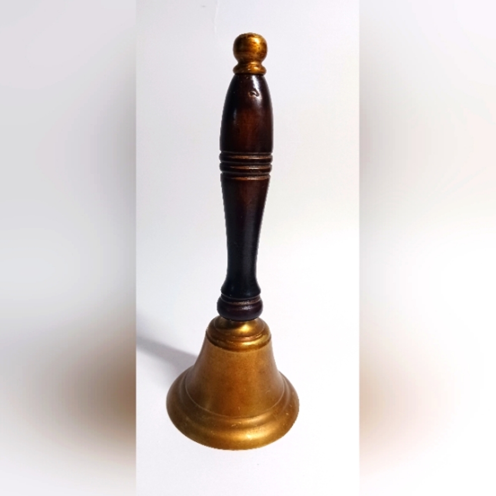Over 5" Tall Vintage Brass School Dinner Bell with Clapper Wood Handle
